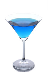 Blue cocktail in martini glass isolated on white