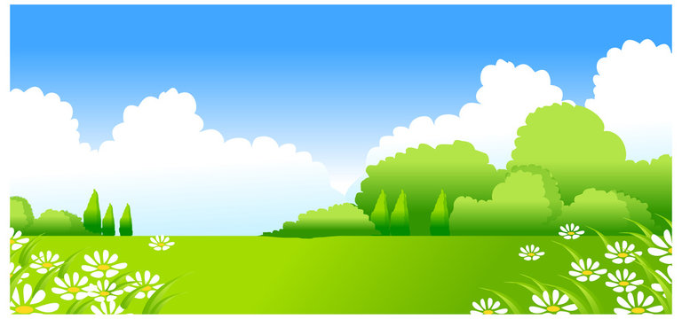 Green Landscape with white Flowers
