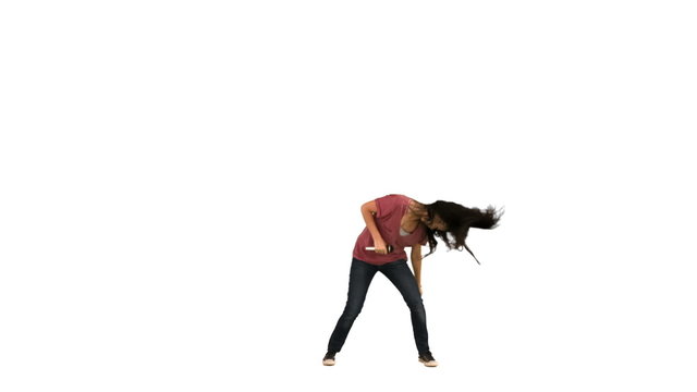 Woman singing into a microphone in slow motion