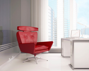 Red armchair at office