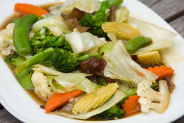 Broccoli salad with carrot and mushrooms