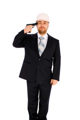 Engineer in the helmet on a white background