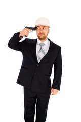 Engineer in the helmet on a white background