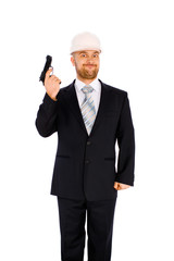 Engineer in the helmet on a white background