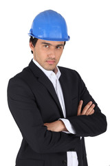 Serious entrepreneur on white background