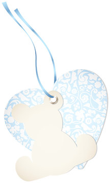 Hangtag Teddy & Heart Floral Blue Bow