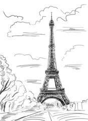 Parisian streets -Eiffel Tower illustration