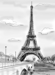 Parisian streets -Eiffel Tower illustration