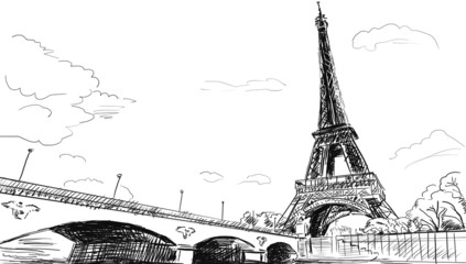 Parisian streets -Eiffel Tower illustration