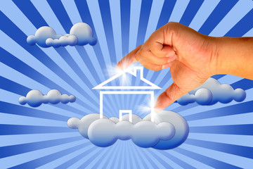 House in clouds with hand © phanlop88