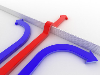 arrow passing brick wall abstract 3d illustration - power soluti