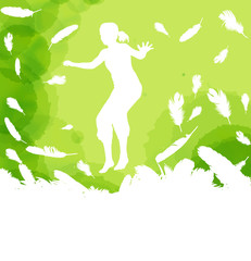 Kid jumping in feathers vector fresh background with copy space