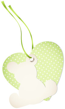 Hangtag Teddy & Heart Dots Green Bow