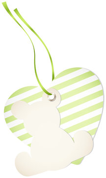 Hangtag Teddy & Heart Stripes Green Bow