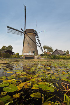 Historic Dutch windmill in Kinderdijk, Holland