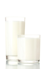 Two glass of milk isolated on white