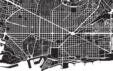 Barcelona black white city plan - street texture - obrazy, fototapety, plakaty