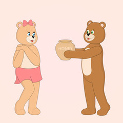 Two cute Teddy bears in love. Vector illustration
