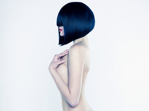 Fototapeta Nude woman with short hairstyle