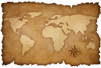 grunge world map background with rose compass