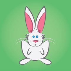Cartoon easter bunny sitting in front of green background