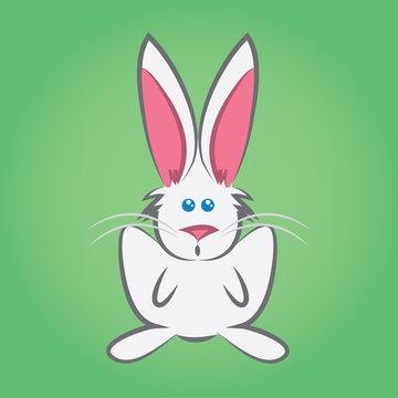 Cartoon easter bunny sitting in front of green background