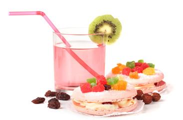 Two cakes and cocktail isolated on white