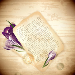 old letter with crocus flowers
