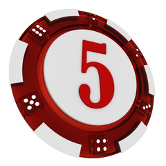 Poker chip font. 3D Rendered Casino Style. Letter 5
