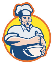Cook Chef Baker With Mixing Bowl Retro