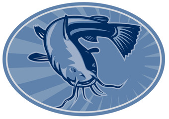 Bullhead Catfish Retro Woodcut