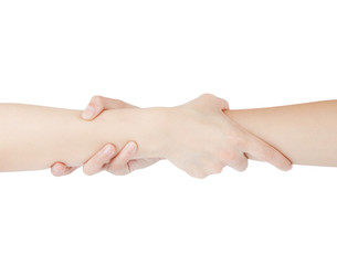 Two woman hands isolated