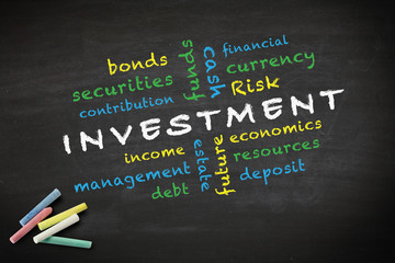 investment concept written on a blackboard