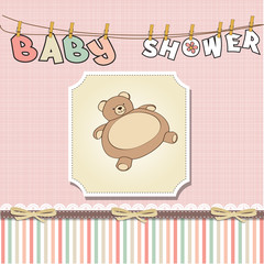 baby shower girl card with teddy bear toy