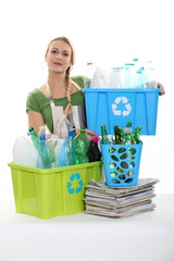 Woman recycling