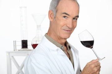 Fototapeta na wymiar Oenologist analysing a wine