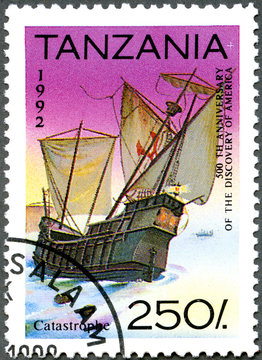 TANZANIA - 1992: shows Ship running aground, devoted to 500th an
