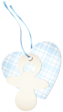 Hangtag Pacifier & Heart Check Blue Bow