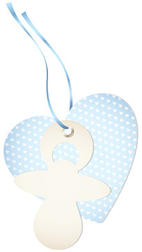 Hangtag Pacifier & Heart Hearts Blue Bow