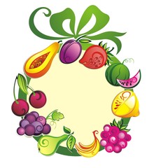 Fresh fruit background  with bow