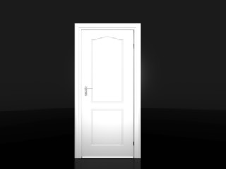 The closed white door with a black wall