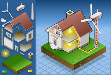 Isometric house with wind turbine © Aurielaki