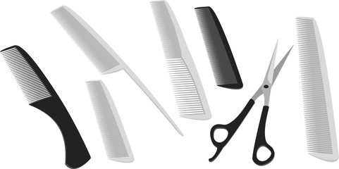 Hairdressing scissors and a many comb