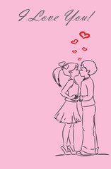 Boy and girl kissing.The card for Valentine's Day, background