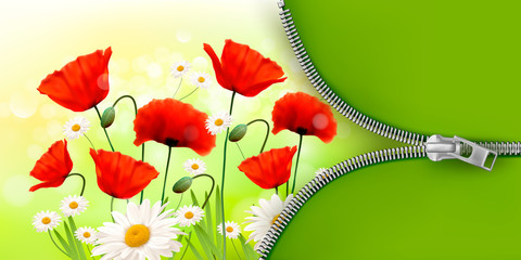 Summer flower background with zipper. Vector © ecco