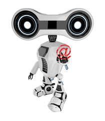 White stylish robotic toy holds red at symbol