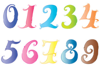 Hand drawn colorful vector numbers