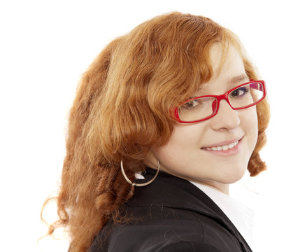 Portrait Of Young Pretty Girl In Red Spectacles