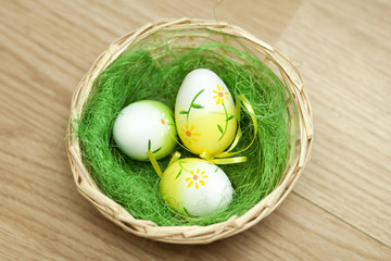 Vintage photo of a basket with easter eggs