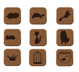 wooden icons set with pets silhouettes